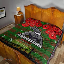 Rabbitohs Rugby Quilt Aboriginal South Sydney Rabbitohs ANZAC '' Lest We Forget '' With Poppy Flower Quilt