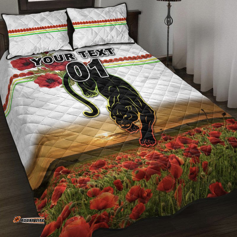 Custom Personalised Penrith Panthers ANZAC Quilt Bed Set Poppy Flowers Vibes White