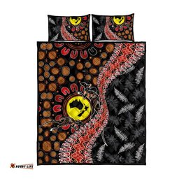 Aotearoa and Australia Quilt Bed Set Maori Koru Ferns With Aboriginal Kangaroo