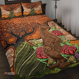 Aboriginal Quilt Bed Set Kangaroo With Indigenous Tree