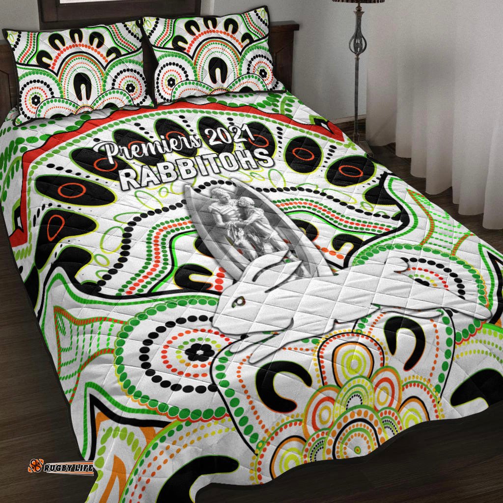 South Sydney Rabbitohs Quilt Bed Set Indigenous Premiers Trophy White