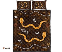 Aboriginal Quilt Bed Set Indigenous Snake Hand Brown Color