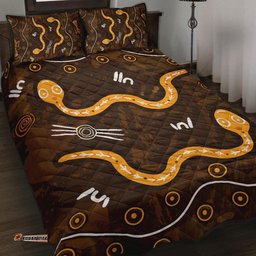 Aboriginal Quilt Bed Set Indigenous Snake Hand Brown Color