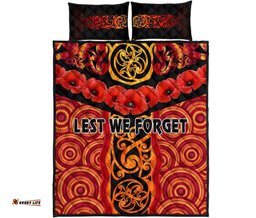 ANZAC Lest We Forget Poppy Quilt Bed Set New Zealand Maori Silver Fern Australia Aboriginal