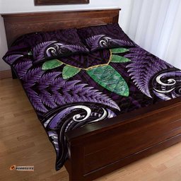 Aotearoa Pounamu Niho Quilt Bed Set Silver Fern Mix Maori Pattern Purple