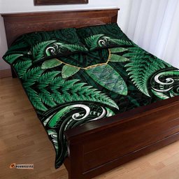 Aotearoa Pounamu Niho Quilt Bed Set Silver Fern Mix Maori Pattern Green