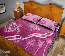 Pink Turtle Hibiscus Quilt Bed Set