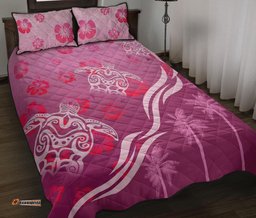 Pink Turtle Hibiscus Quilt Bed Set