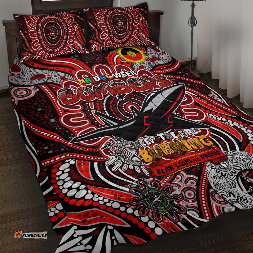 essendon bombers naidoc week 2024 quilt bed set mascot football dt02
