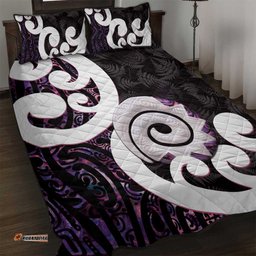 Aotearoa Koru Quilt Bed Set Purple Maori Paua Shell Mix Silver Fern
