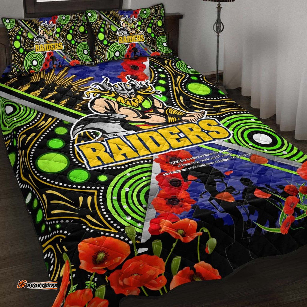 raiders rugby anzac aboriginal quilt bed set canberra raiders with anzac day poppy flower quilt bed set