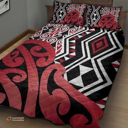 New Zealand Quilt Bed Set Aotearoa Kowhaiwhai Mix Taniko Art Red