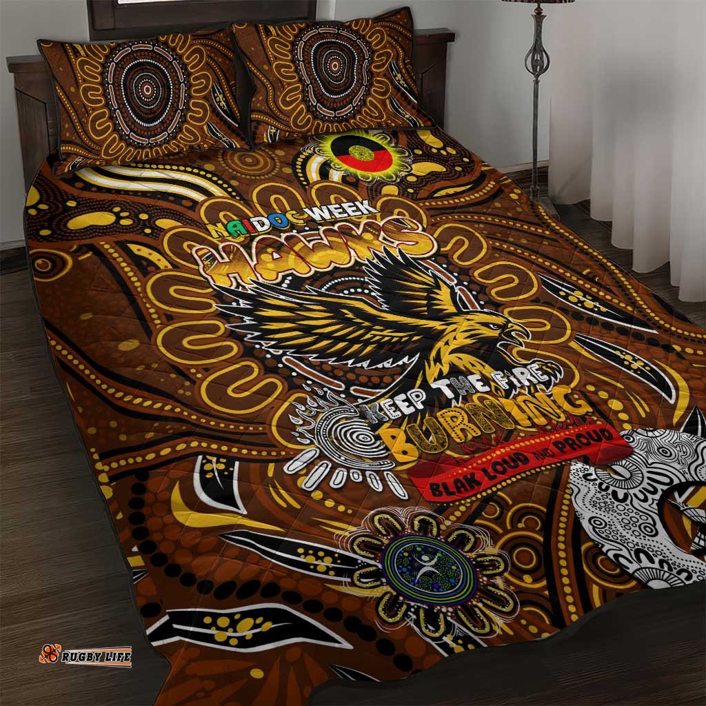 hawthorn hawks naidoc week 2024 quilt bed set mascot football dt02
