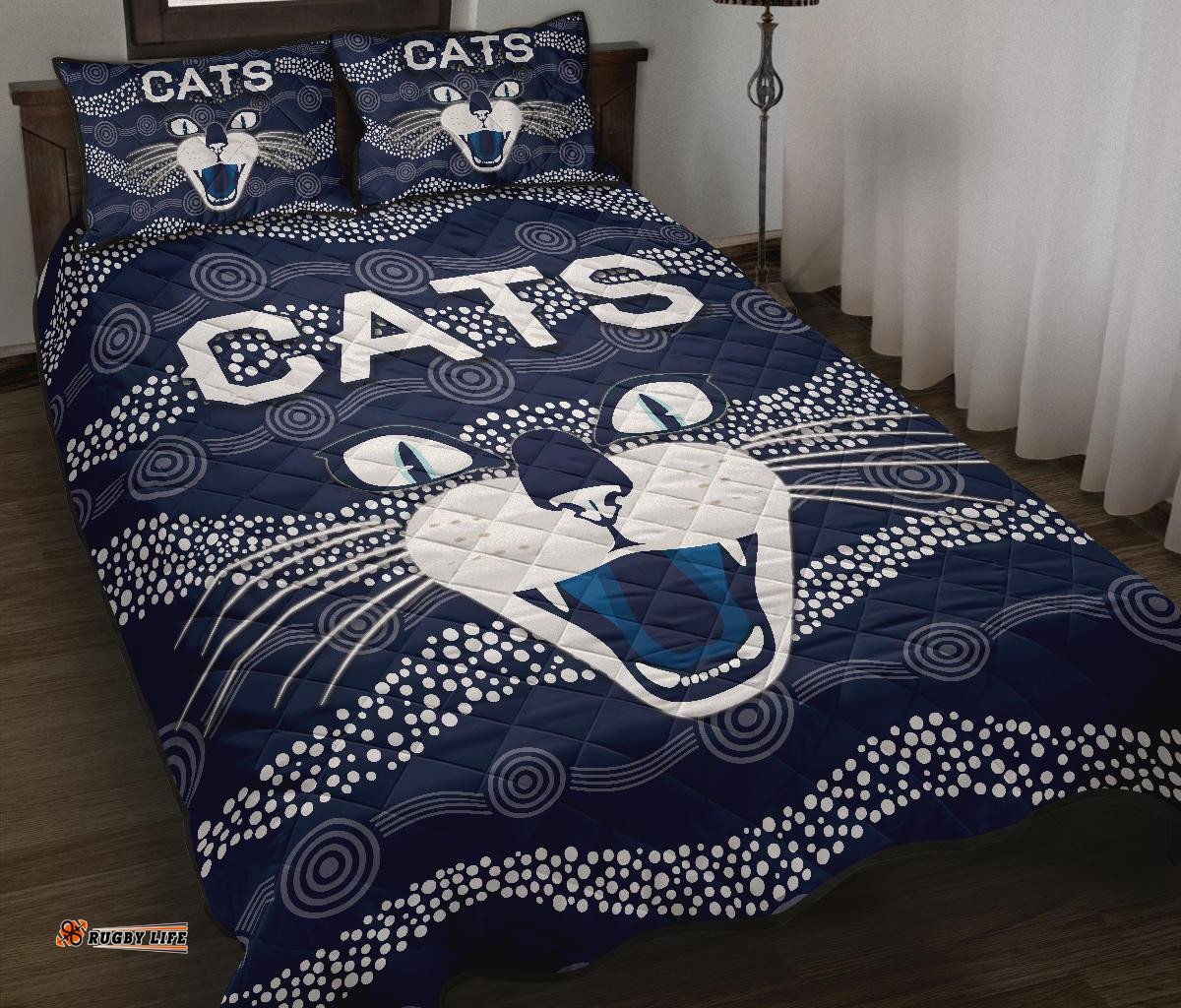 Geelong Quilt Bed Set Cats Indigenous Navy