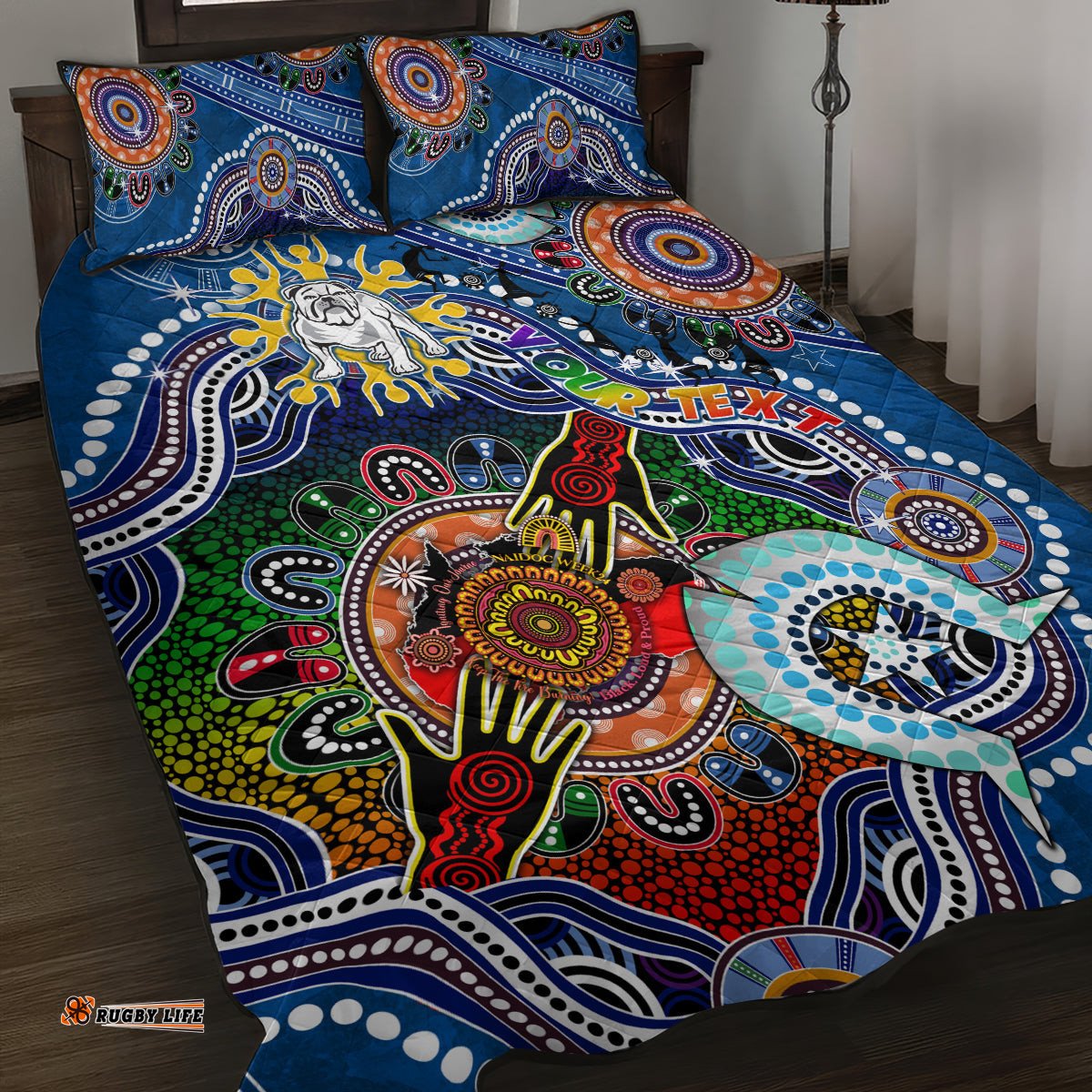 personalised bulldogs naidoc week 2024 quilt bed set australia aboriginal dot painting dt02