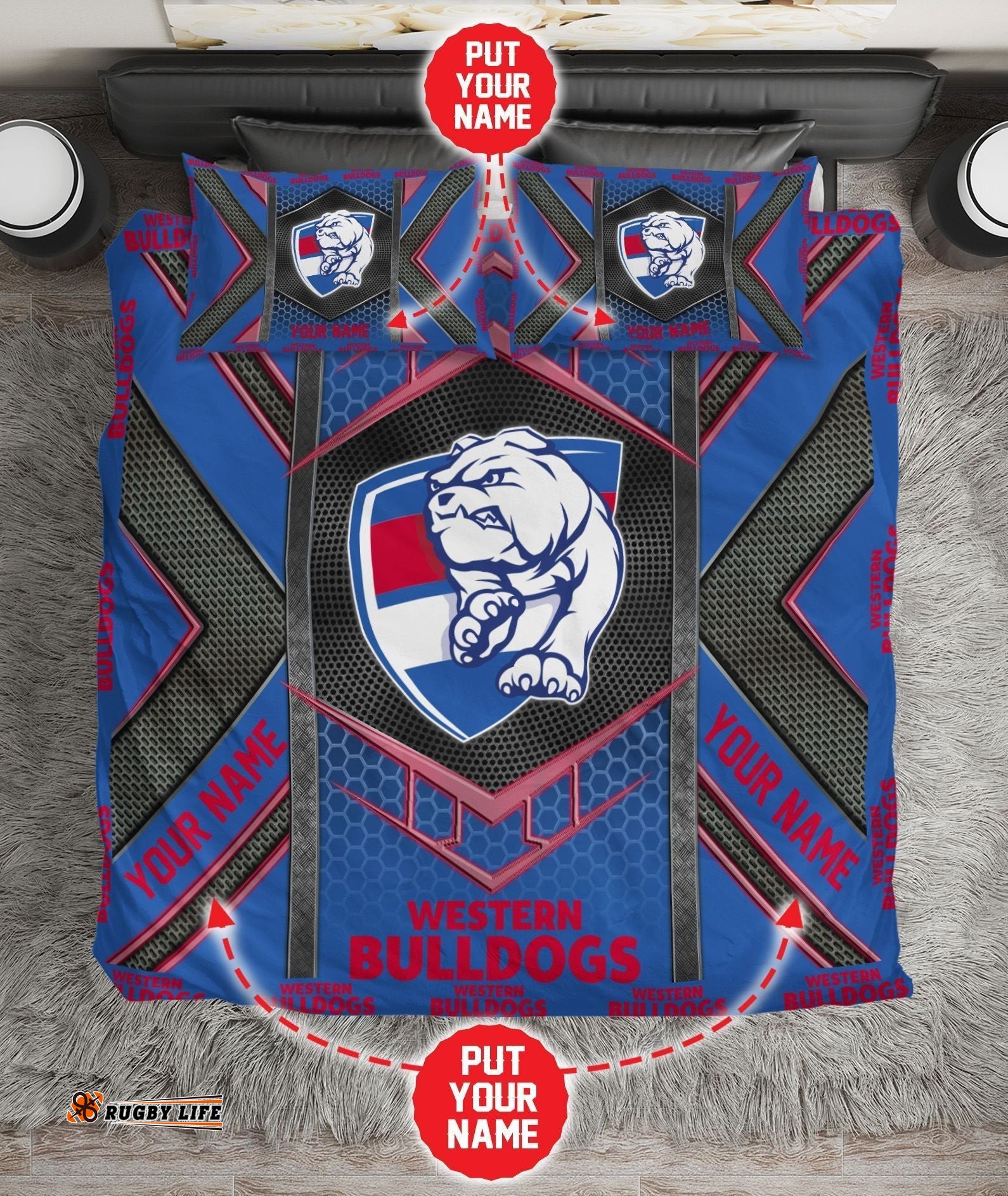 Personalised Western Bulldogs Limited Edition Quilt Bed Set AFL Metal