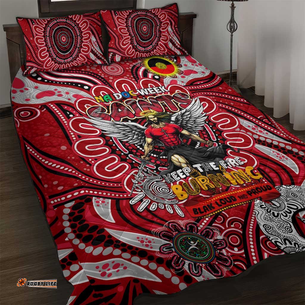 st kilda saints naidoc week 2024 quilt bed set mascot football dt02