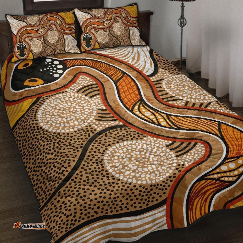 Aboriginal Quilt Bed Set Indigenous Snake Vintage Stye
