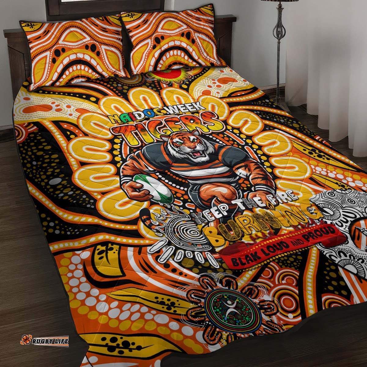 naidoc week 2024 tigers quilt bed set mascot rugby dt02