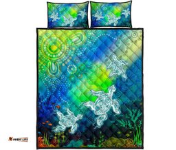 Aboriginal Quilt Bed Set Indigenous Turtle Ocean Dot Painting Art