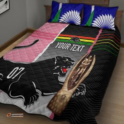 Personalised Panther Rugby NRL Premiers Quilt Bed Set Panther Pride Black & Pink Sporty Vibe