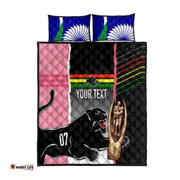 Personalised Panther Rugby NRL Premiers Quilt Bed Set Panther Pride Black & Pink Sporty Vibe