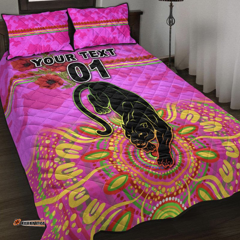Custom Personalised Penrith Panthers ANZAC Quilt Bed Set Indigenous Vibes Pink