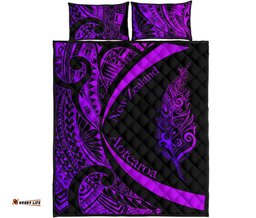 Light Silver Fern Maori Quilt Bed Set Circle Style, Purple