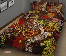 Aboriginal Quilt Bed Set, Kangaroo and Lizard Dot Painting Art