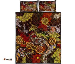 Aboriginal Quilt Bed Set, Kangaroo and Lizard Dot Painting Art