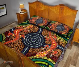 1st Australia Quilt Bed Set Aboriginal Two Lizards Dot Painting Circle