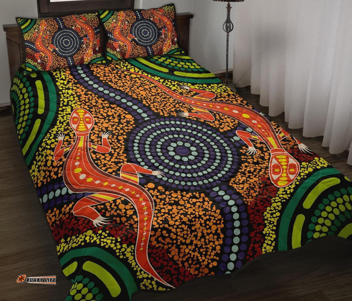 1st Australia Quilt Bed Set Aboriginal Two Lizards Dot Painting Circle