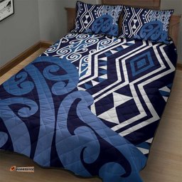 New Zealand Quilt Bed Set Aotearoa Kowhaiwhai Mix Taniko Art Blue