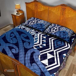 New Zealand Quilt Bed Set Aotearoa Kowhaiwhai Mix Taniko Art Blue