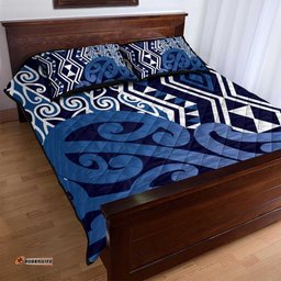 New Zealand Quilt Bed Set Aotearoa Kowhaiwhai Mix Taniko Art Blue