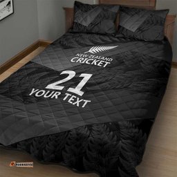 New Zealand Cricket Custom Quilt Bed Set Potae Pango Black Fern Pattern