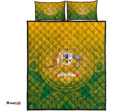 Aboriginal Quilt Bed Set, Australia Rugby and Coat Of Arms Ver02