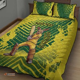 Custom Australia Cricket Quilt Bed Set Aussie Baggy Greens Kangaroo Mascot Style