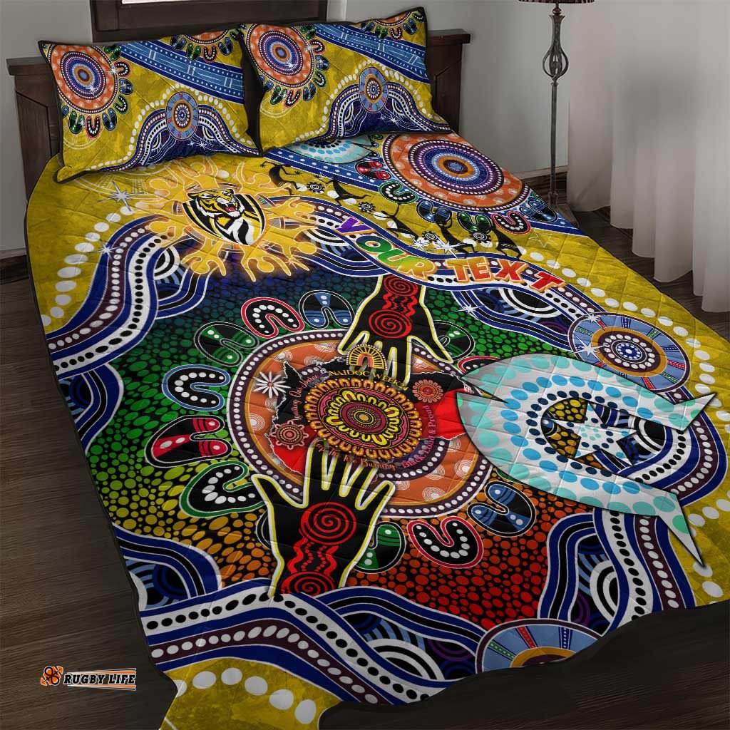 custom naidoc week 2024 richmond tiger quilt bed set australia aboriginal dot painting dt02