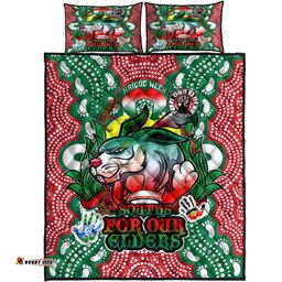 South Sydney Rabbitohs Custom Quilt Bed Set - Souths Super Bunny Naidoc Week For Our Elders Aboriginal Inspired