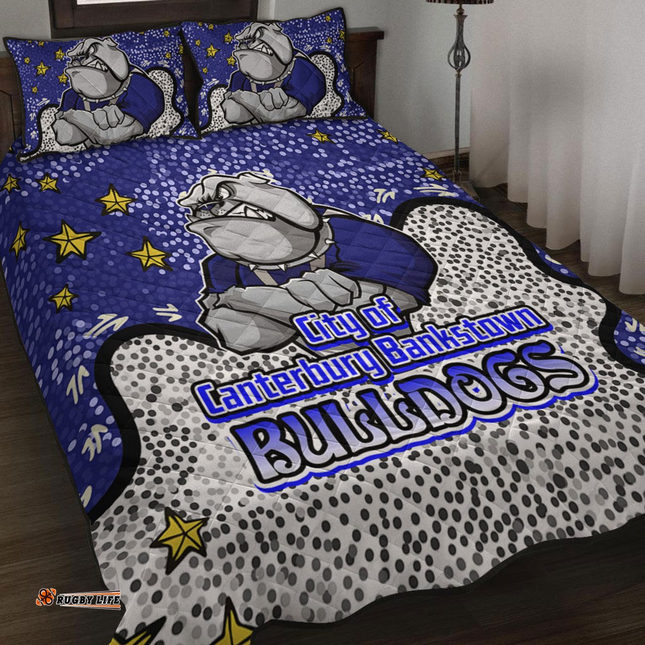 Canterbury-Bankstown Bulldogs Custom Quilt Bed Set - Team With Dot And Star Patterns For Tough Fan Quilt Bed Set