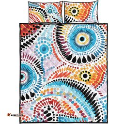 Australia Aboriginal Quilt Bed Set - Traditional Australian Aboriginal Native Design White Quilt Bed Set