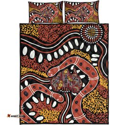 Australia Rainbow Serpent Aboriginal Quilt Bed Set - Aboriginal Dot Art Snake Artwork Quilt Bed Set