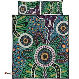 Australia Aboriginal Quilt Bed Set - A Dot Painting In The Style Of Indigenous Australian Art Quilt Bed Set