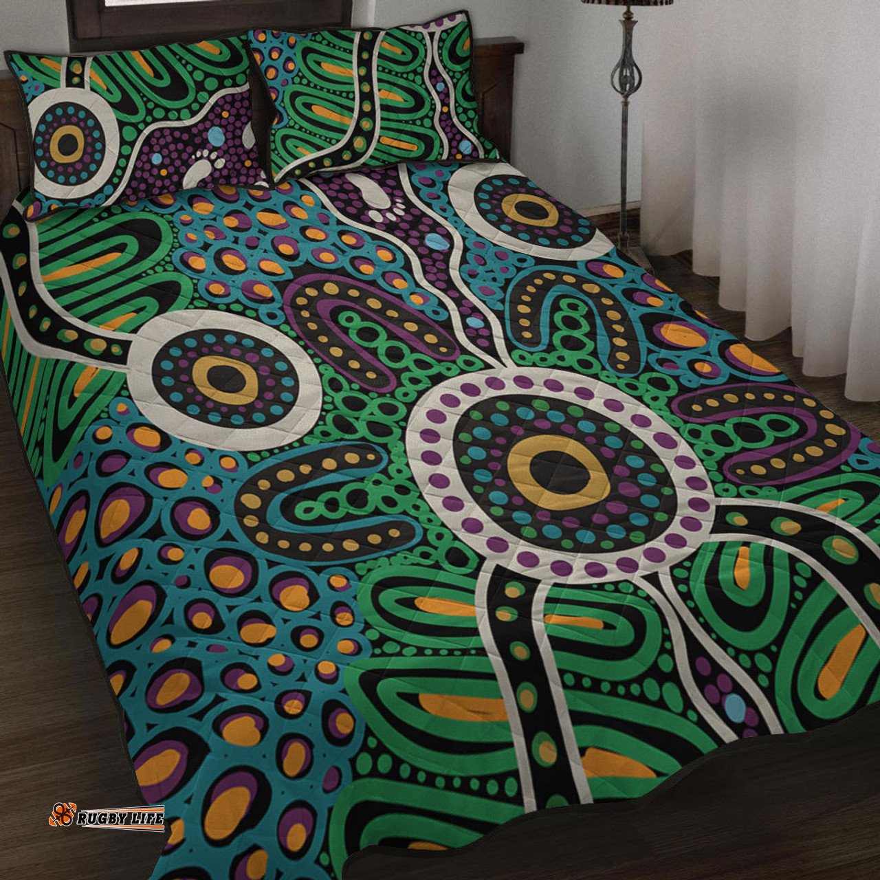 Australia Aboriginal Quilt Bed Set - A Dot Painting In The Style Of Indigenous Australian Art Quilt Bed Set