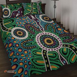 Australia Aboriginal Quilt Bed Set - A Dot Painting In The Style Of Indigenous Australian Art Quilt Bed Set