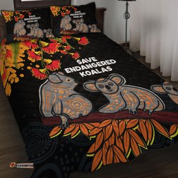 Australia Koala Quilt Bed Set - Aboriginal Save Endangered Koalas Red Bottle Brush Flower Quilt Bed Set