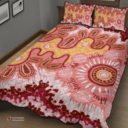 Australia Aboriginal Inspired Quilt Bed Set - Aboriginal Inspired Pattern Dot Painting Style