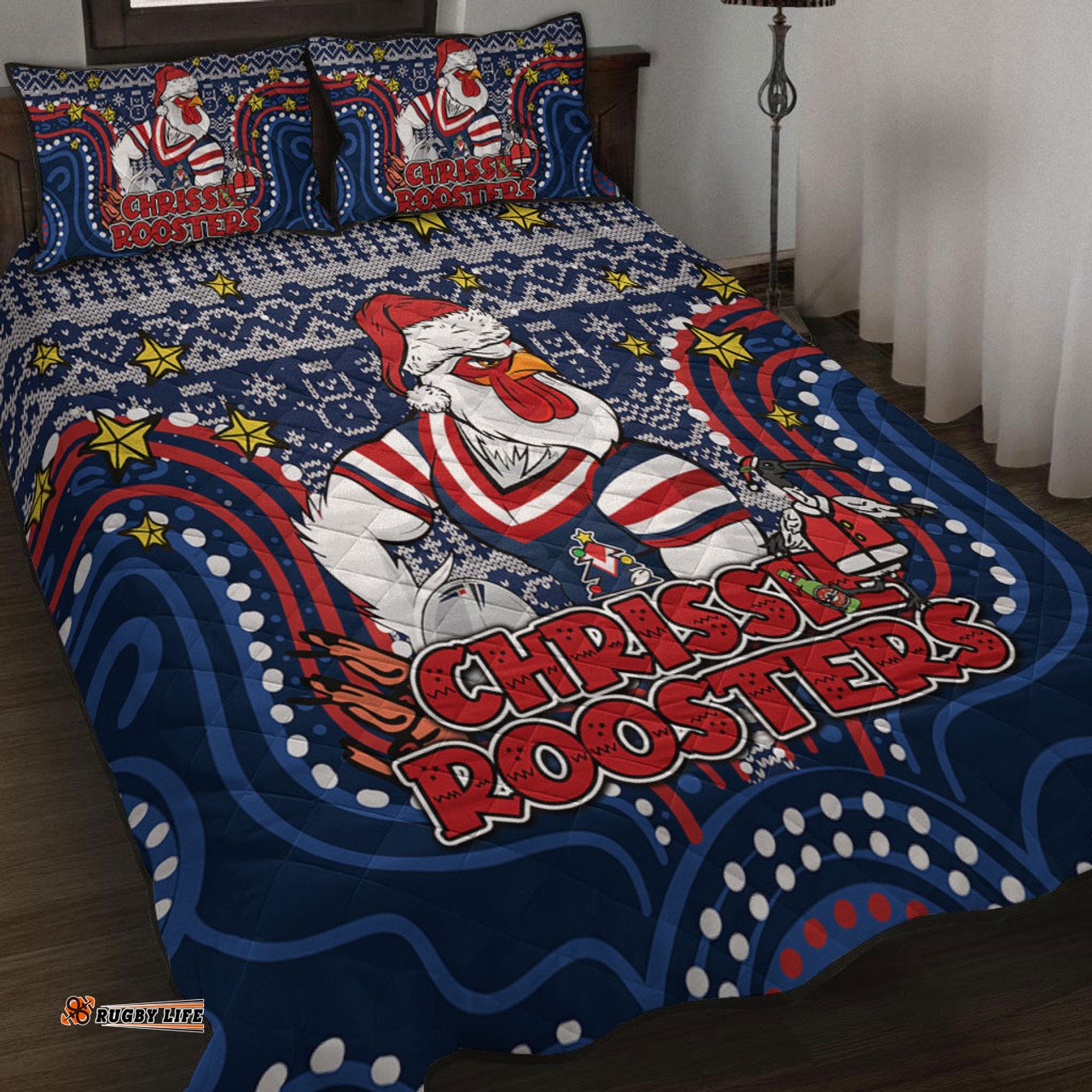 Sydney Roosters Christmas Custom Quilt Bed Set - Christmas Knit Patterns Vintage Jersey Ugly Quilt Bed Set