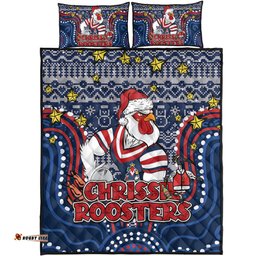 Sydney Roosters Christmas Custom Quilt Bed Set - Christmas Knit Patterns Vintage Jersey Ugly Quilt Bed Set